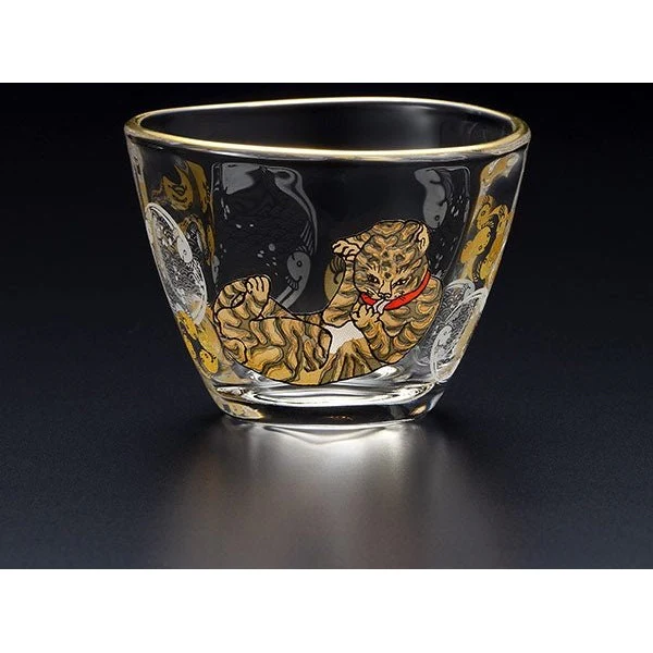Aderia Edo Neko Series Sake Cup and Small Plate Set - Tiger Cat - Image 3