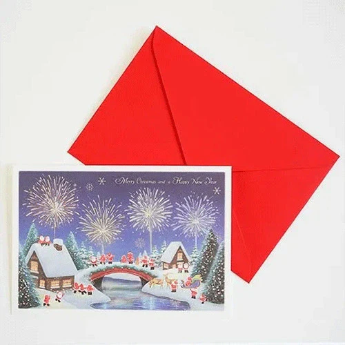 Greeting Life Japanese Style Mini Santa Christmas Card - Fireworks - Image 2