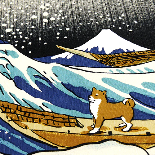 Hamamonyo Hokusai Mameshiba & Great Wave Furoshiki Wrapping Cloth 50cm - Image 2