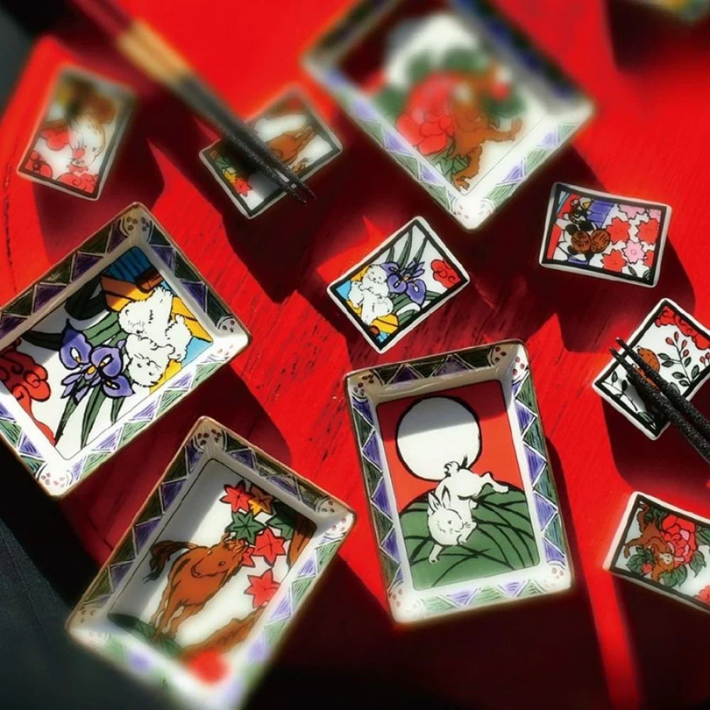 Hanafuda Zodiac Rectangular Small Plate 10×7cm - Monkey - Image 2
