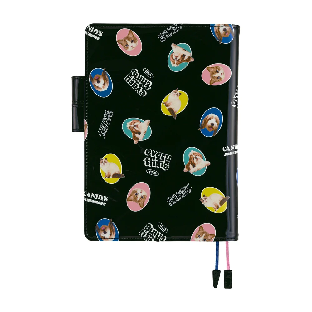 Hobonichi Techo A5 Cousins Planner Cover - Candy Stripper: Random Dog & Cat (Black) - Image 3