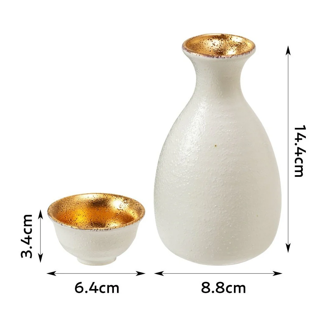 Kanase White-Gold Glaze Japanese Sake Set 3P - Image 3