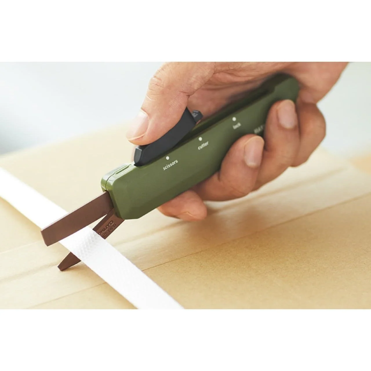 Kokuyo Hako-Ake 2Way Portable Cutter Scissor - Titanium Blade - Khaki - Image 5