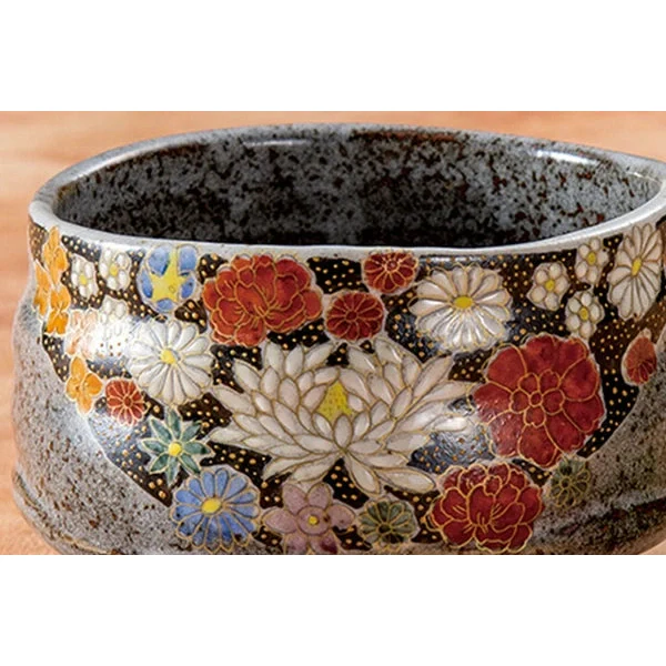 Kutaniyaki Floral Hana Tsume Matcha Bowl - Image 2