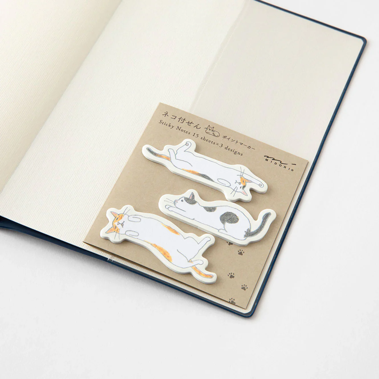 Midori Point Marker Sticky Notes - Cat Stretching - 15 Sheets x 3 Designs - Image 3