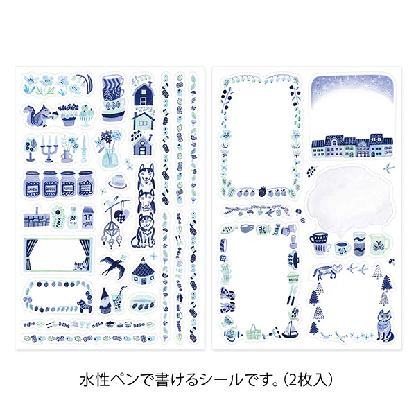 Midori Yuru Log Sticker Sheet -  Blue Nordic - 2 Sheets - Image 2