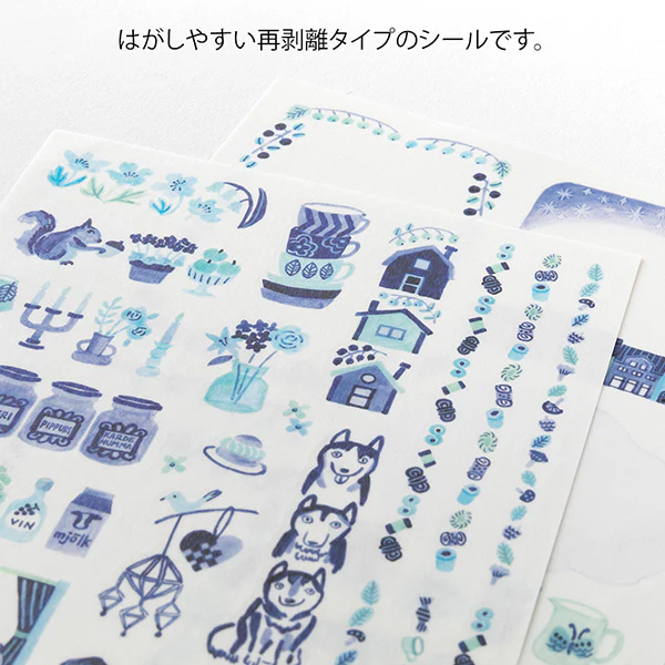 Midori Yuru Log Sticker Sheet -  Blue Nordic - 2 Sheets - Image 3