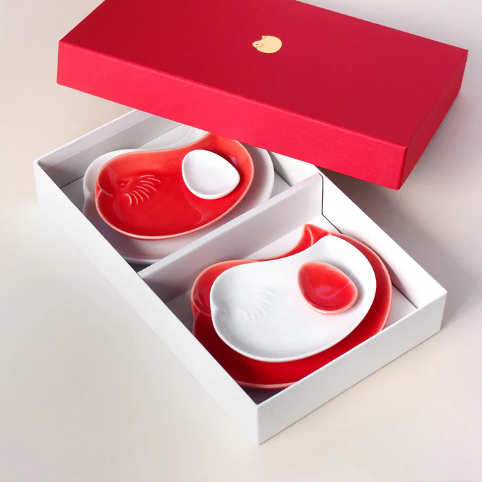 Miyama Mandarin Duck Red & White Plate Gift Set - Image 4