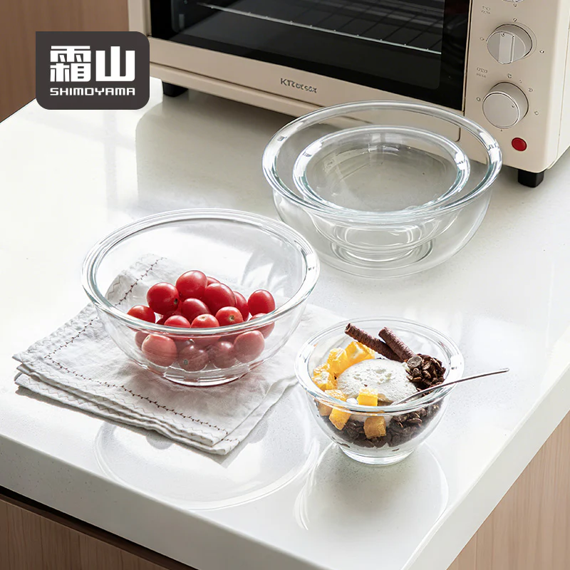 Shimoyama Borosilicate Glass Salad Bowl Set - 1400ml + 2400ml - Image 4