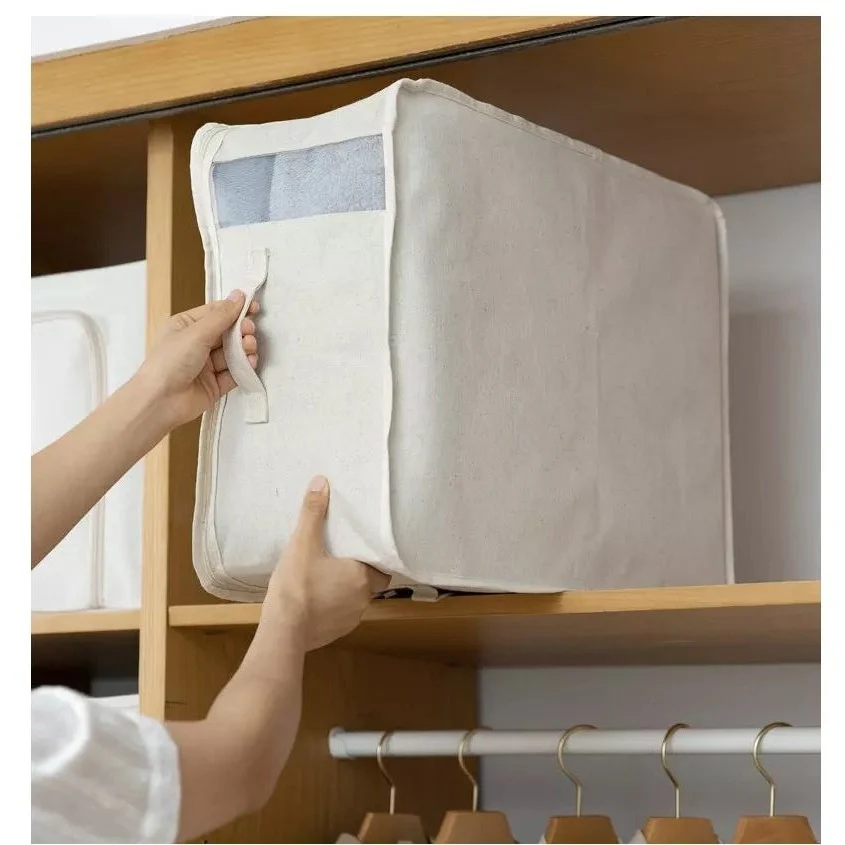 Shimoyama Linen Quilt Storage Bag with Clear Window L 55X42X30cm - Image 3