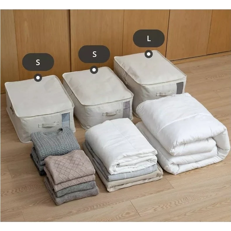 Shimoyama Linen Quilt Storage Bag with Clear Window L 55X42X30cm - Image 4