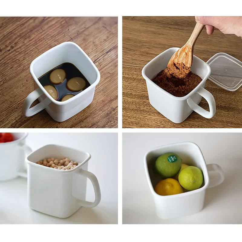 Shimoyama Square Enamel Container with Handle and Lid - 1.4L - Image 4