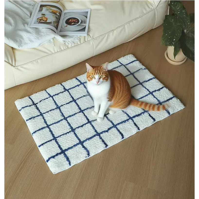 Shimoyama White Blue Grid Floor Mat - 48x76cm - Image 3